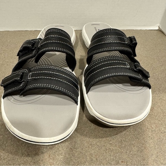 Clarks Cloud Stepper Breeze Piper Black And Gray Slides Sandals 11 M - Picture 3 of 8